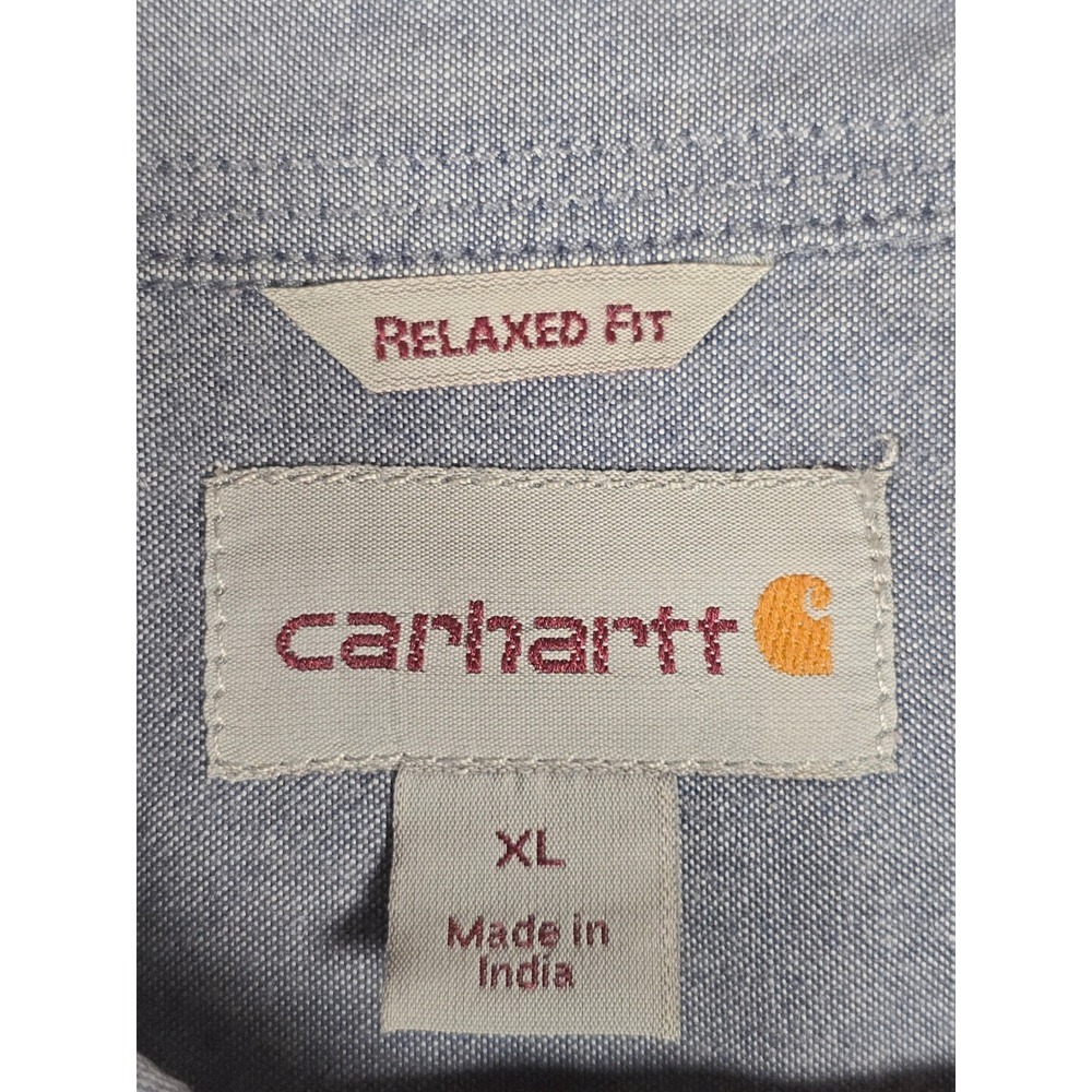 Carhartt Mens S200 499 Relaxed Fit Short Sleeve Chambray Work Shirt Blue XL - Picture 2 of 10
